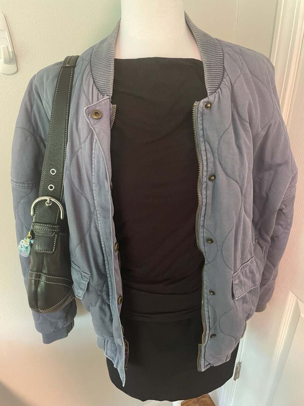 Universal Thread Quilted Lined Bomber Jacket in Faded Blue